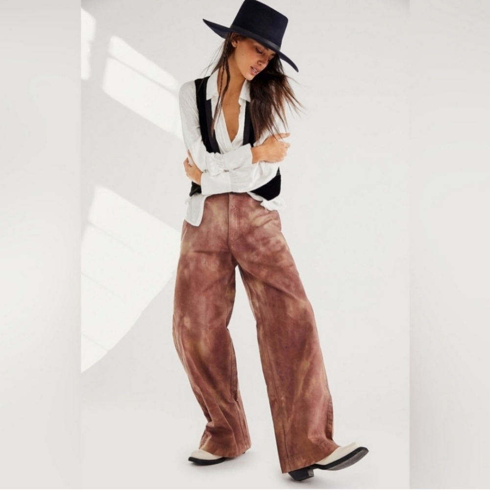 NWOT Free People We The Free Brown Tie Dye Painters Pants